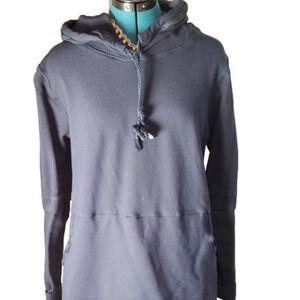 252. Navy Ponte Knit Jersey Tunic Hoodie sz L